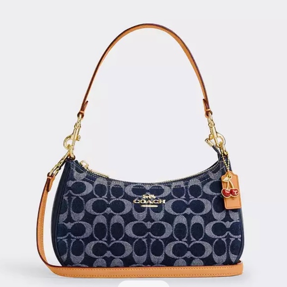Coach Teri Shoulder Bag In Signature Denim W/Cherry & Leather Hangtag NWT - Picture 7 of 7